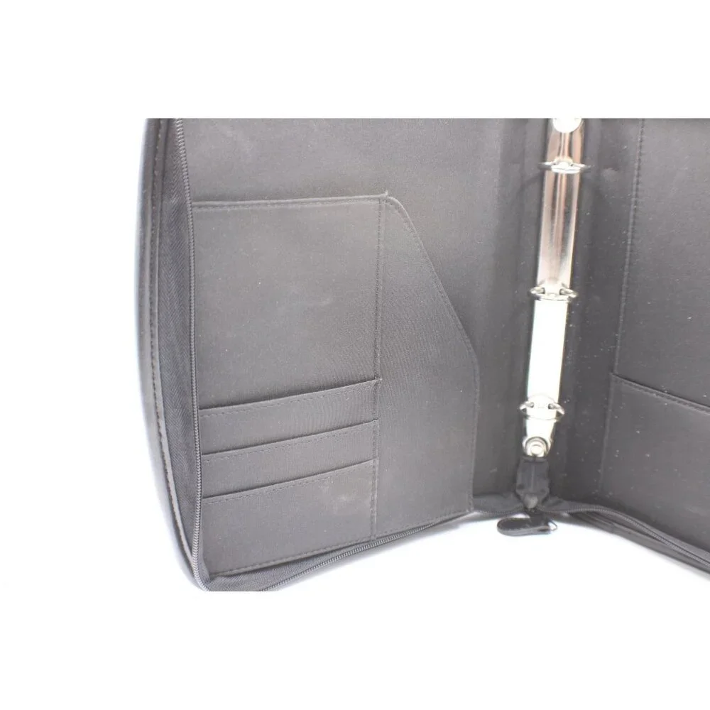 Black Faux Leather Zippered Binder Organizer With 3-Ring Mechanism & Interior Po